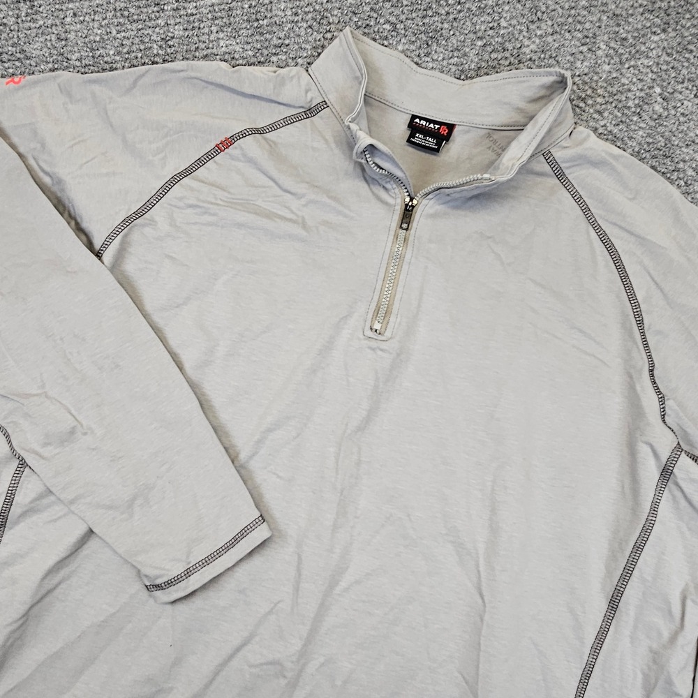 Ariat FR Work Shirt Mens XXL Tall Gray Quarter Zip Flame Resistant CAT 2 Top